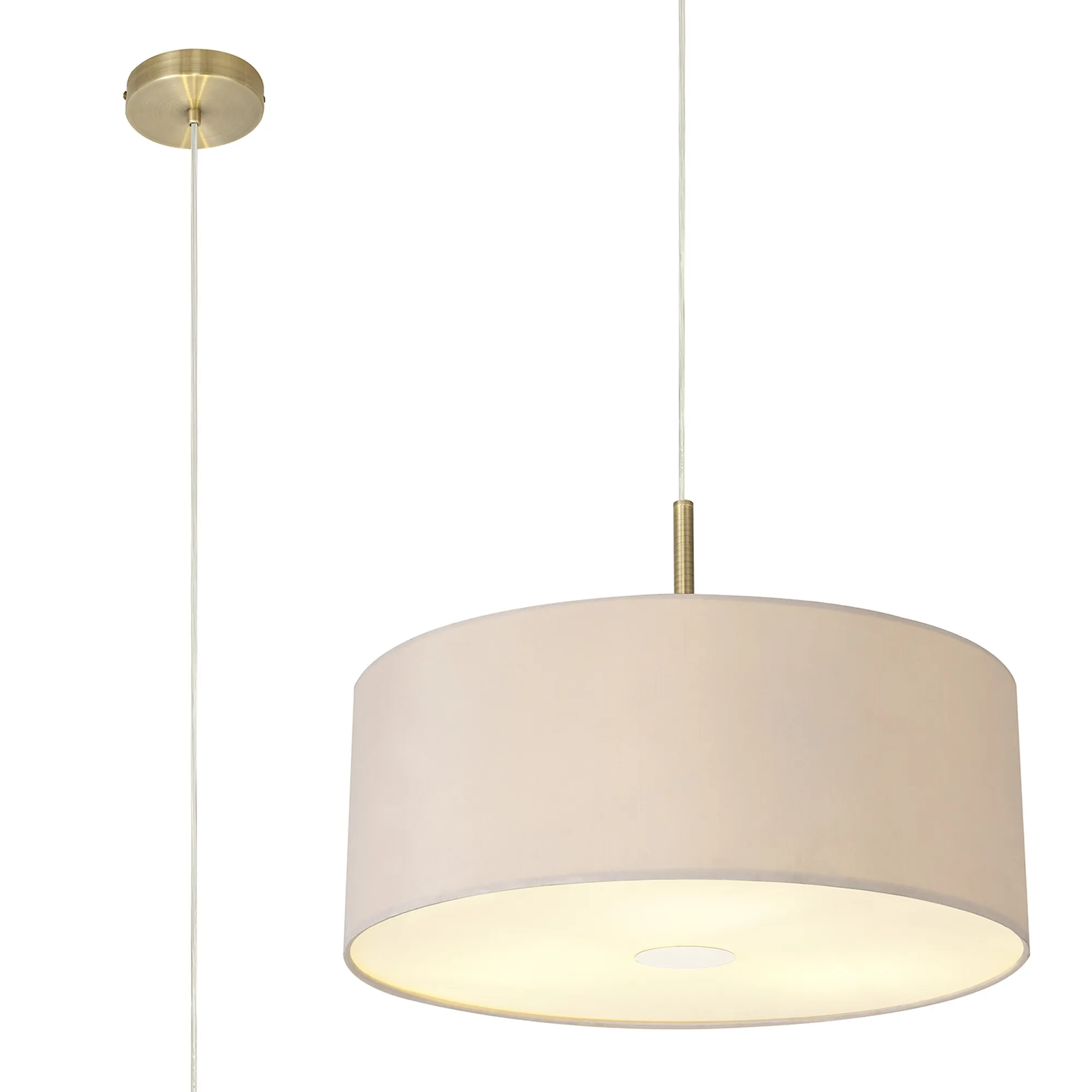 DK0404  Baymont 50cm 3 Light Pendant Antique Brass, Nude Beige/Moonlight, Frosted Diffuser